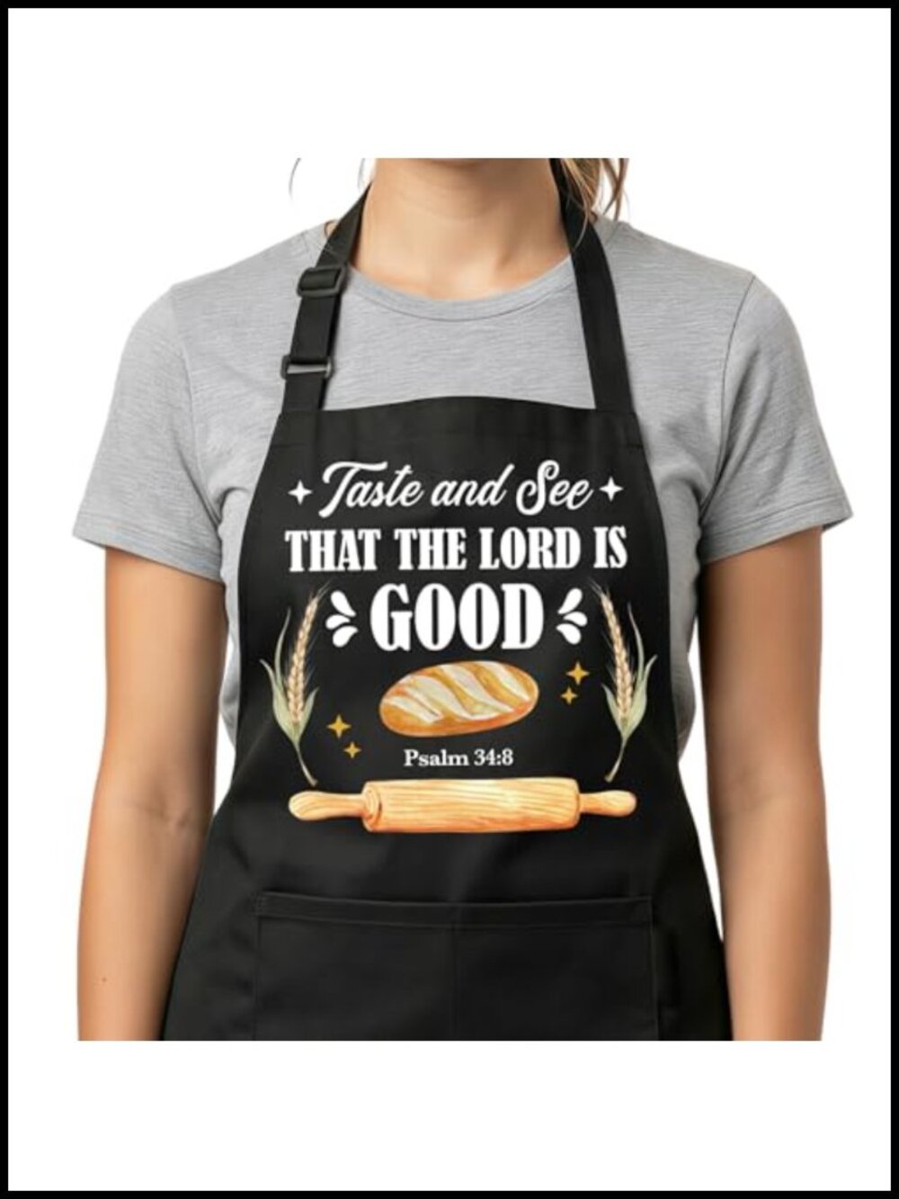 Sourdough Baking Apron Psalm 34:8 Adjustable Polyester with Pockets